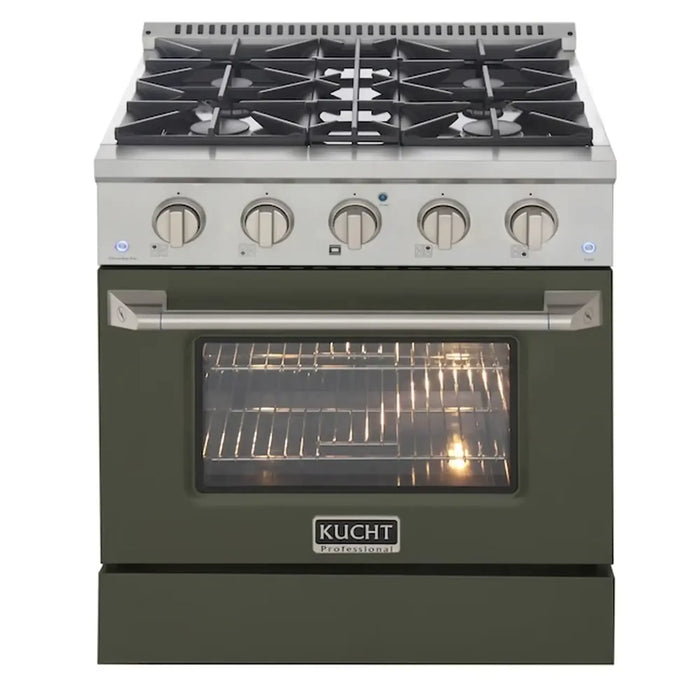 Kucht 30-Inch Pro-Style Dual Fuel Range in Propane Gas with  4.2 cu. ft. Electric Oven & 4 Gas Burners in Olive Green (KDF302/LP-OG)