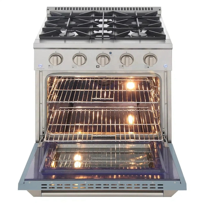 Kucht 30-Inch Pro-Style Dual Fuel Range in Propane Gas with  4.2 cu. ft. Electric Oven & 4 Gas Burners in Light Blue (KDF302/LP-LB)