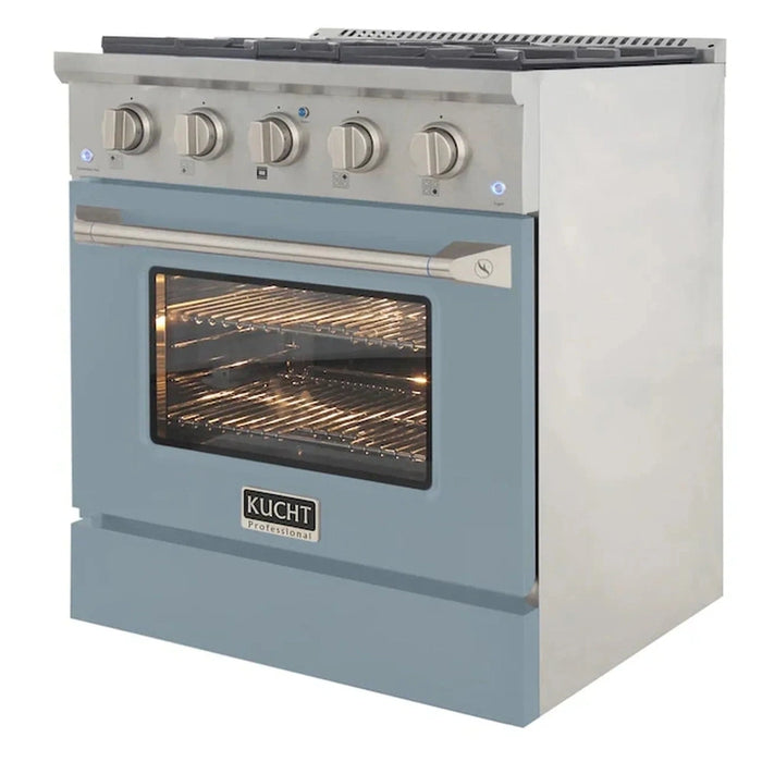 Kucht 30-Inch Pro-Style Dual Fuel Range in Propane Gas with  4.2 cu. ft. Electric Oven & 4 Gas Burners in Light Blue (KDF302/LP-LB)