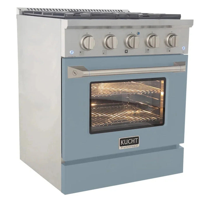 Kucht 30-Inch Pro-Style Dual Fuel Range in Propane Gas with  4.2 cu. ft. Electric Oven & 4 Gas Burners in Light Blue (KDF302/LP-LB)