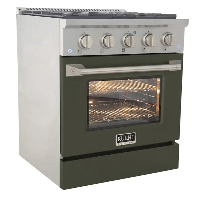 Kucht 30-Inch Pro-Style Dual Fuel Range in Propane Gas with  4.2 cu. ft. Electric Oven & 4 Gas Burners in Olive Green (KDF302/LP-OG)