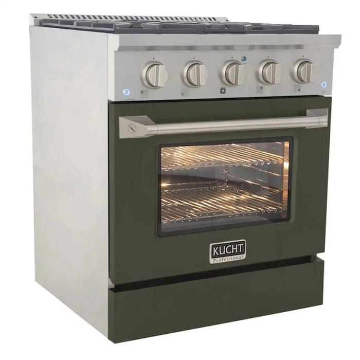 Kucht Professional 30-Inch 4.2 cu ft. Propane Gas Range in Olive Green with Silver Accents (KNG301/LP-OG)