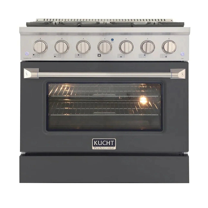 Kucht 36-Inch Pro-Style Dual Fuel Range in Propane Gas with  5.2 cu. ft. Electric Oven & 6 Gas Burners in Cement Gray (KDF362/LP-GR)
