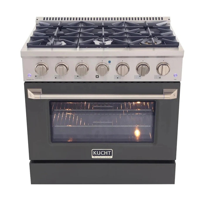 Kucht 36-Inch Pro-Style Dual Fuel Range in Propane Gas with  5.2 cu. ft. Electric Oven & 6 Gas Burners in Cement Gray (KDF362/LP-GR)