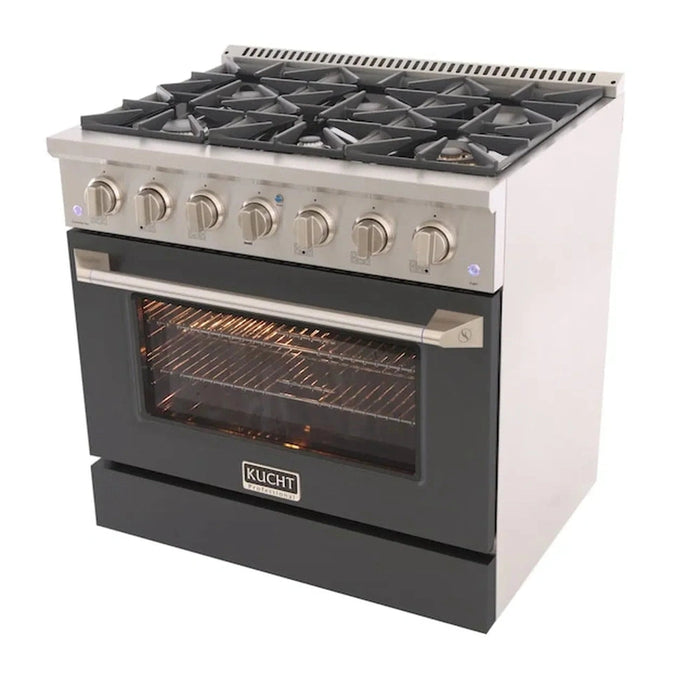 Kucht 36-Inch Pro-Style Dual Fuel Range in Propane Gas with  5.2 cu. ft. Electric Oven & 6 Gas Burners in Cement Gray (KDF362/LP-GR)