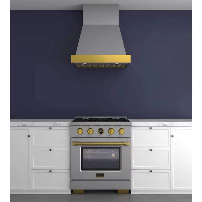Kucht 30-Inch 600 CFM Ducted Wall Mout Range Hood in Dark Titanium Stainless Steel with Gold Accents (KRH30TG)