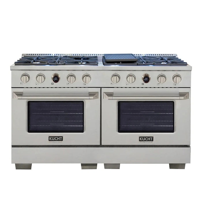 Kucht Horus 60-Inch Dual Fuel Range in Propane Gas with  8.4 cu. ft. Electric Oven & 8 Gas Burners in Stainless Steel with Digital Thermostat (KXP60-SS/LP)