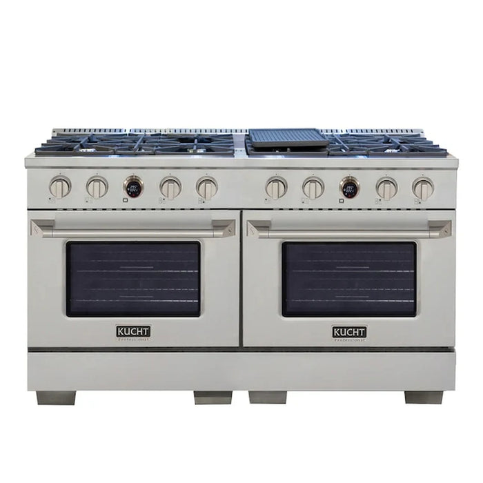 Kucht Horus 60-Inch Dual Fuel Range with 8.4 cu. ft. Electric Oven and 8 Gas Burners in Stainless Steel with Digital Thermostat (KXP60-SS)
