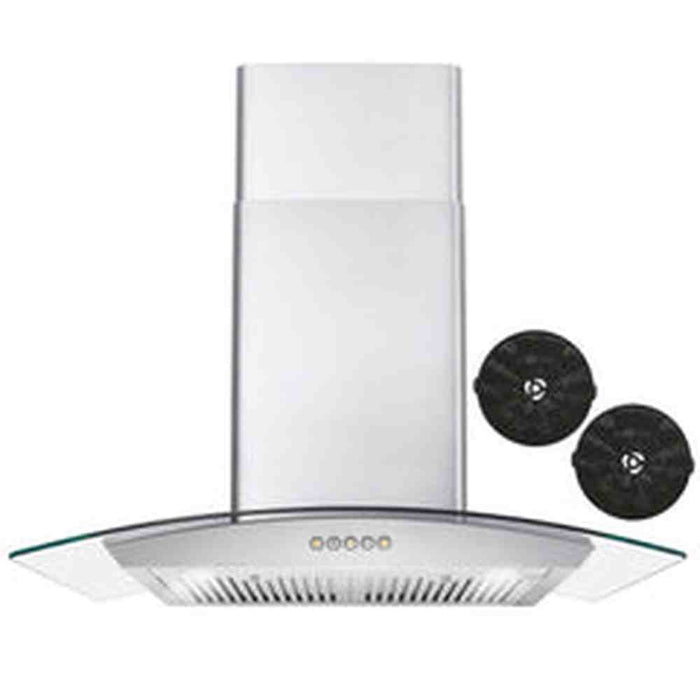 Cosmo 30" 380 CFM Convertible Wall Mount Range Hood with Glass Canopy, Push Button Controls and Carbon Filter Kit, COS-668A750-DL