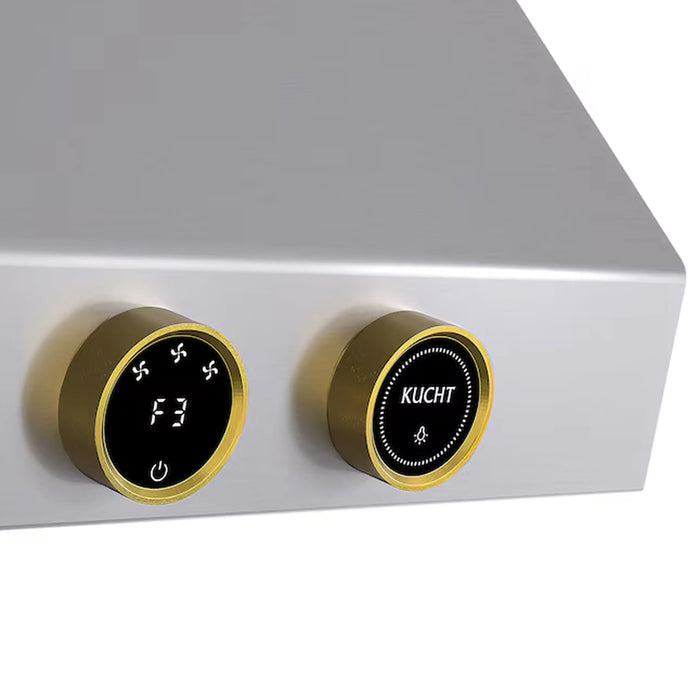 Kucht 2-Piece Appliance Package - 48-Inch Natural Gas Range with 6.7 Cu. Ft. Oven & Wall Mount Range Hood in Stainless Steel with Gold Accents