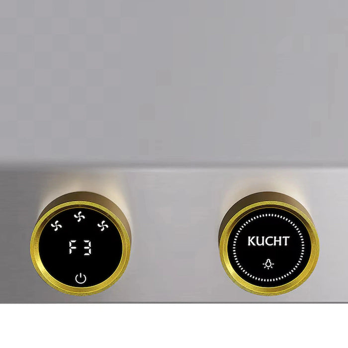 Kucht 2-Piece Appliance Package - 36-Inch Propane Gas Range with 5.2 Cu. Ft. Oven & Wall Mount Range Hood in Stainless Steel with Gold Accents