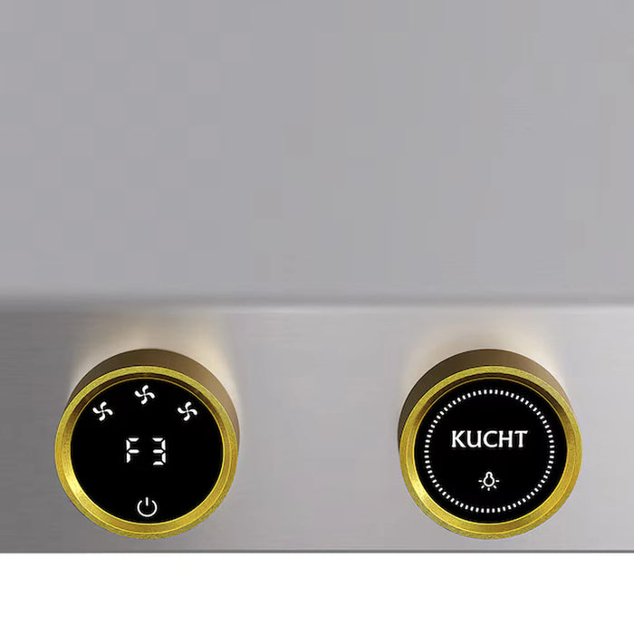 Kucht 2-Piece Appliance Package - 30-Inch Propane Gas Range with 4.2 Cu. Ft. Oven & Wall Mount Range Hood in Stainless Steel with Gold Accents