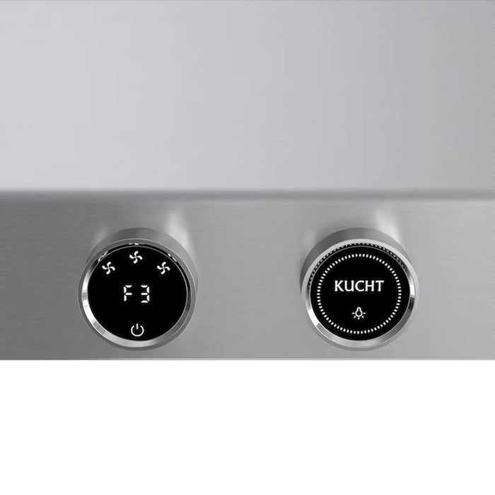 Kucht 4-Piece Appliance Package - 36-Inch Natural Gas Range with 5.2 Cu. Ft. Oven, 36-Inch Refrigerator with Water Dispenser, Dishwasher & Wall Mount Range Hood in Stainless Steel
