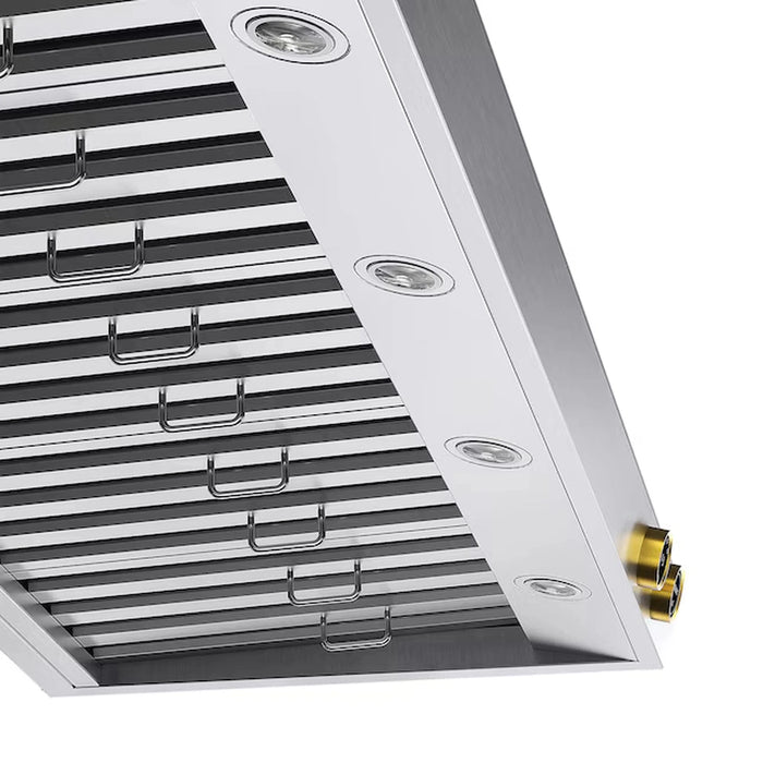 Kucht 60-Inch 1200 CFM Ducted Under Cabinet Range Hood in Stainless Steel with Gold Accents (KRH600-GL)