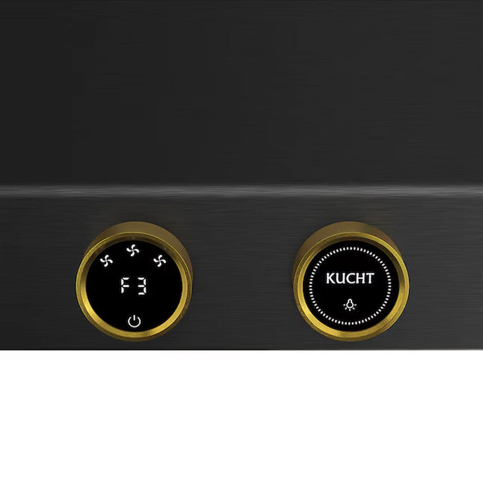 Kucht 2-Piece Appliance Package - 48-Inch Natural Gas Range with 6.7 Cu. Ft. Oven & Wall Mount Range Hood in Dark Titanium Stainless Steel with Gold Accents