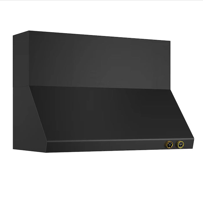 Kucht 2-Piece Appliance Package - 48-Inch Natural Gas Range with 6.7 Cu. Ft. Oven & Wall Mount Range Hood in Dark Titanium Stainless Steel with Gold Accents