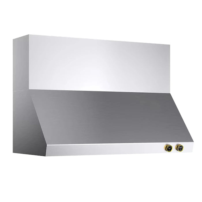 Kucht 2-Piece Appliance Package - 48-Inch Propane Gas Range with 6.7 Cu. Ft. Oven & Wall Mount Range Hood in Stainless Steel with Gold Accents