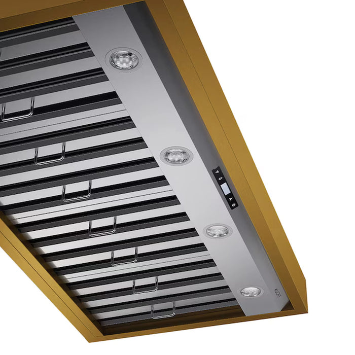 Kucht 48-Inch 800 CFM Ducted Wall Mount Range Hood in Stainless Steel with Gold Accents (KRH48SG)
