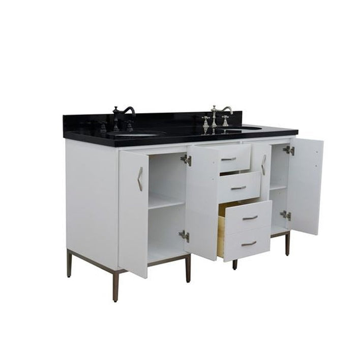 Bellaterra Home Tivoli 61" Double sink vanity in White finish with Black galaxy granite and oval sink