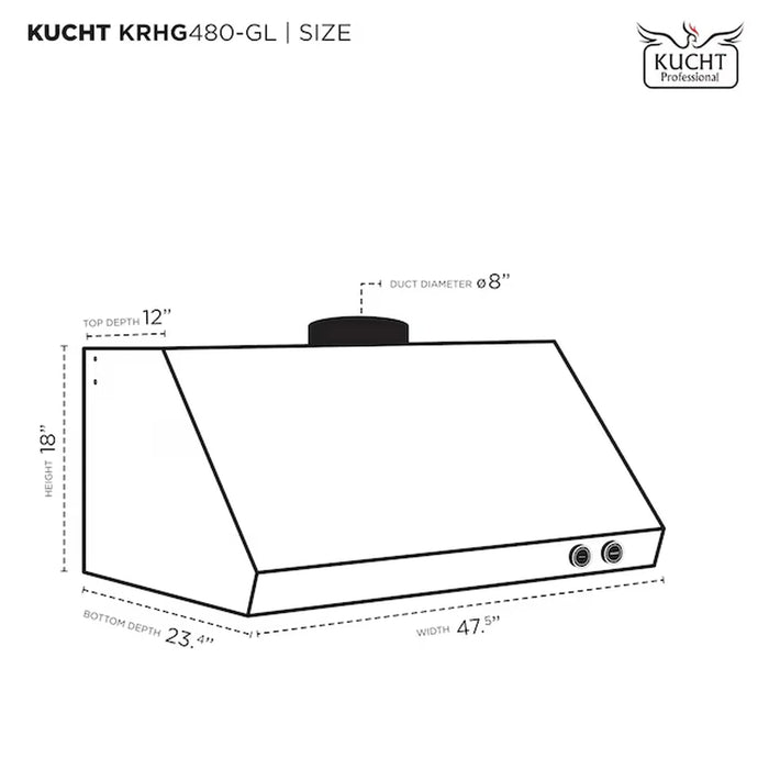 Kucht 48-Inch 1200 CFM Ducted Under Cabinet Range Hood in Dark Titanium Stainless Steel with Gold Accents (KRHG480-GL)