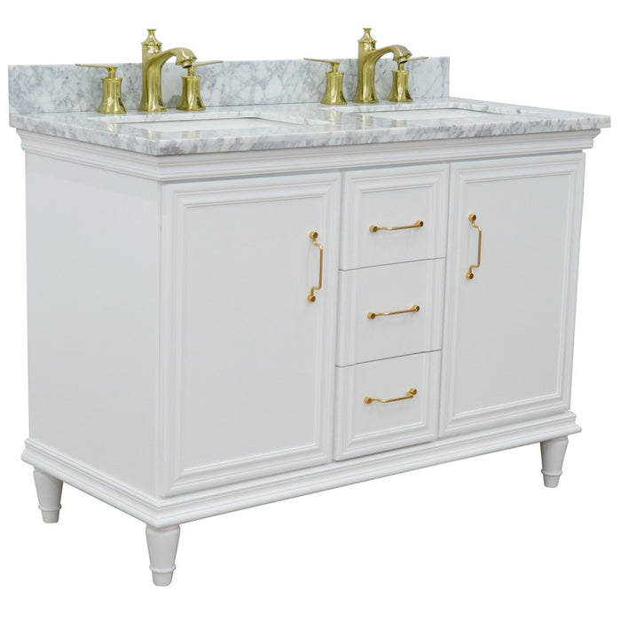 Bellaterra Home Forli 49" Double vanity in White finish with White Carrara and rectangle sink