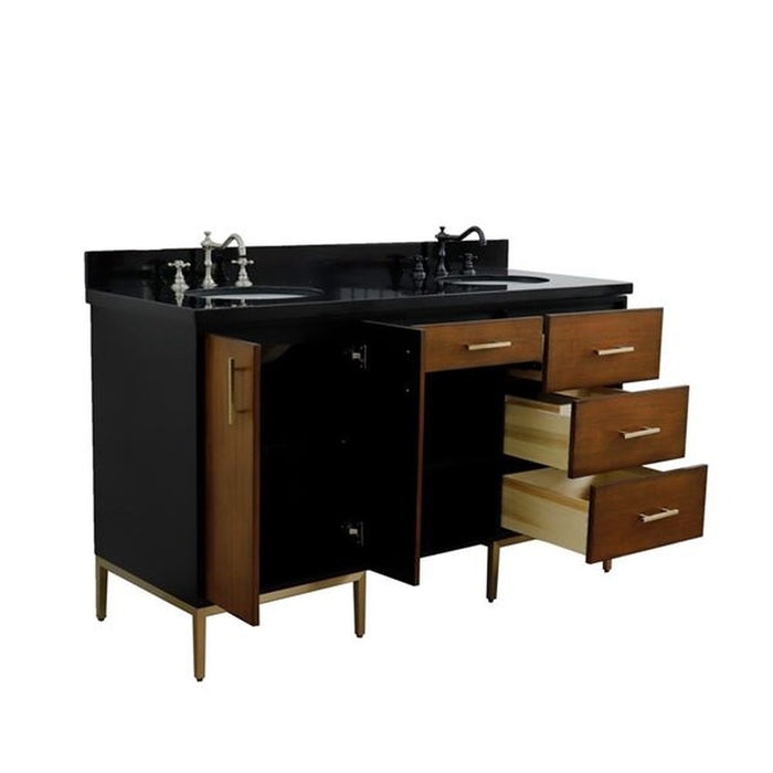 Bellaterra Home Imola 61" Double sink vanity in Walnut and Black finish and Black galaxy granite and oval sink