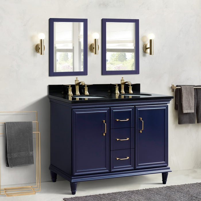 Bellaterra Home Forli 49" Double vanity in Blue finish with Black galaxy and oval sink