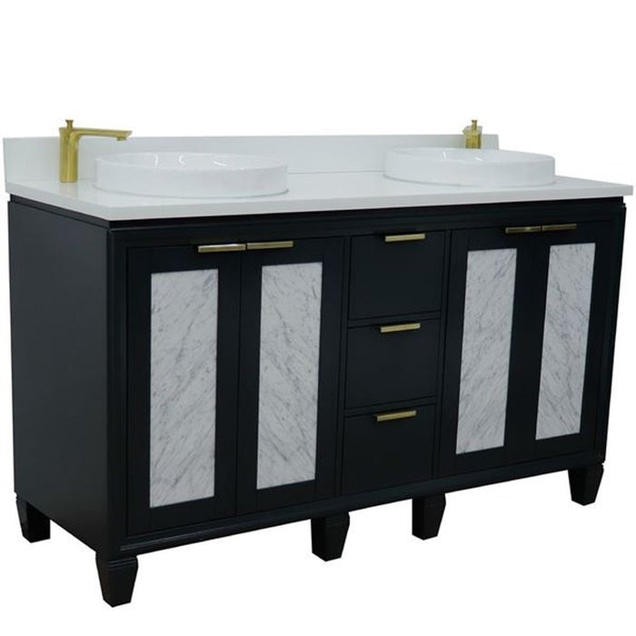 Bellaterra Home Trento 61" Double sink vanity in Dark Gray finish with White quartz and round sink