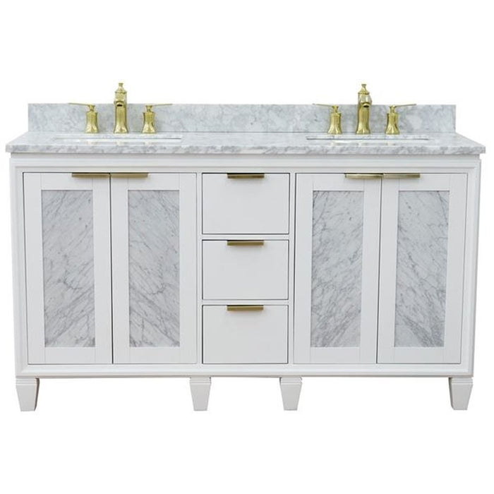 Bellaterra Home Trento 61" Double sink vanity in White finish with White Carrara marble and rectangle sink