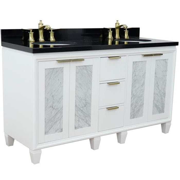 Bellaterra Home Trento 61" Double sink vanity in White finish with Black galaxy granite and oval sink