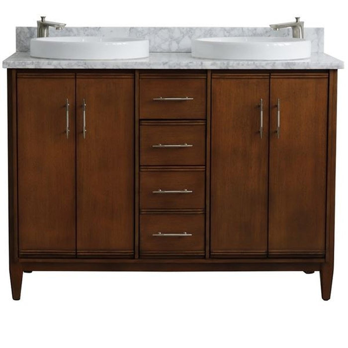 Bellaterra Home MCM 49" Double sink vanity in Walnut finish with White Carrara marble and round sink