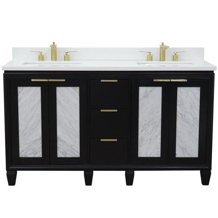 Bellaterra Home Trento 61" Double sink vanity in Black finish with White quartz and rectangle sink