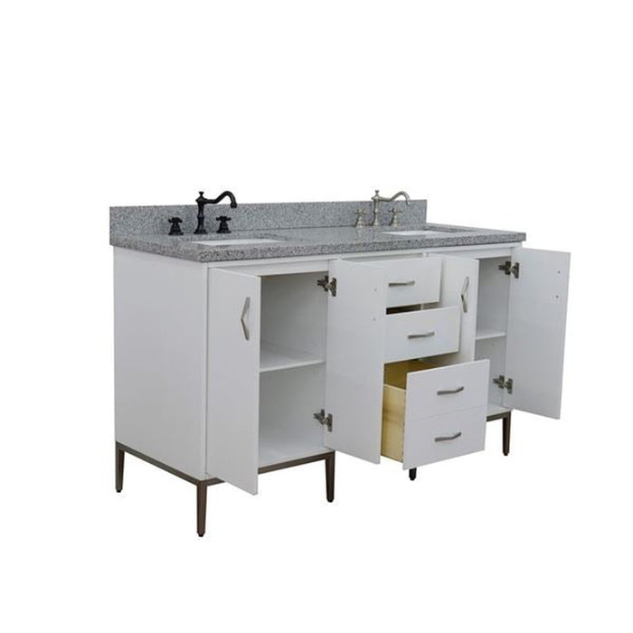 Bellaterra Home Tivoli 61" Double sink vanity in White finish with Gray granite and rectangle sink