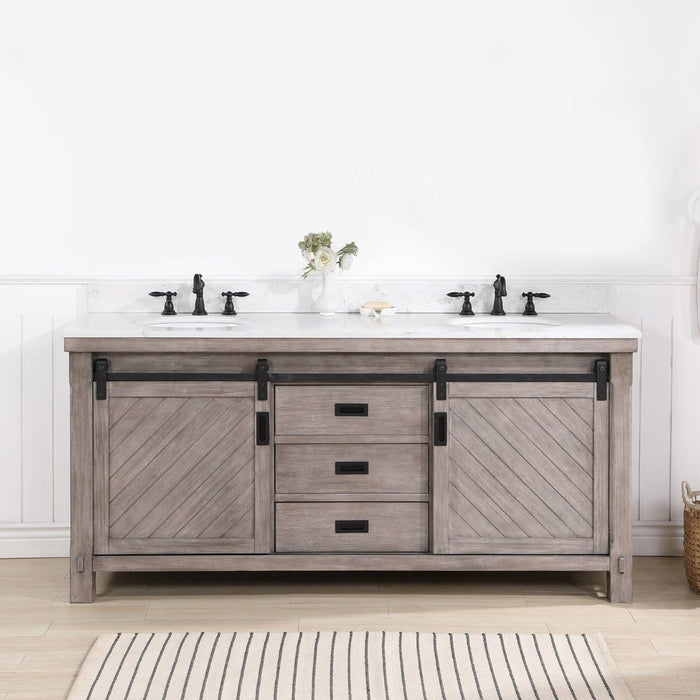 Vinnova Designs Cortes 72" Double Sink Bath Vanity in Classical Grey with White Composite Countertop