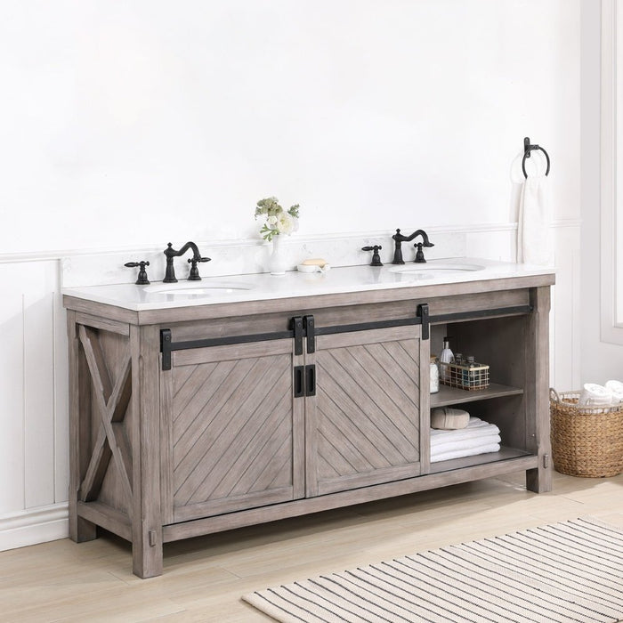 Vinnova Designs Cortes 72" Double Sink Bath Vanity in Classical Grey with White Composite Countertop