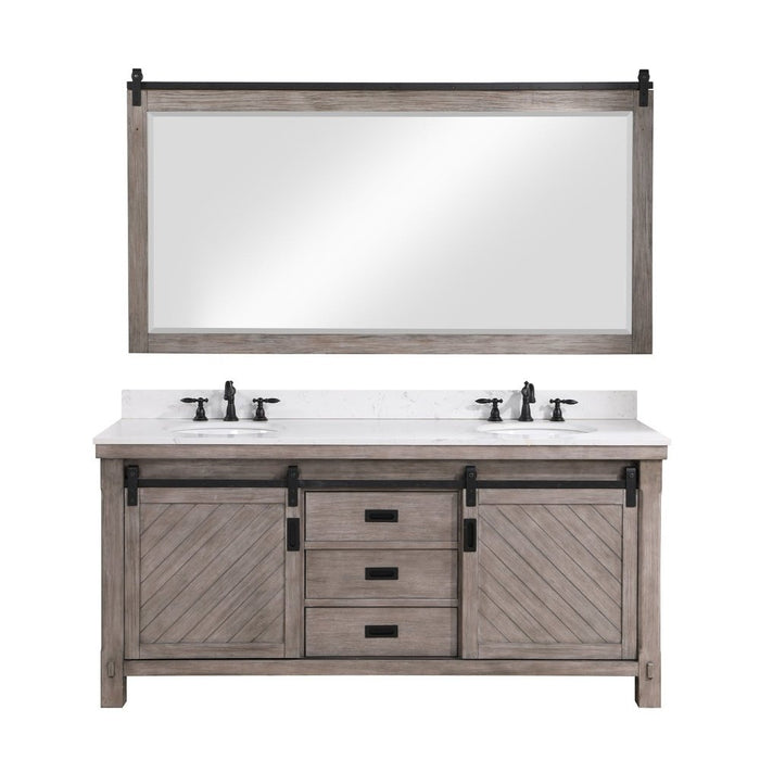 Vinnova Designs Cortes 72" Double Sink Bath Vanity in Classical Grey with White Composite Countertop and Mirror