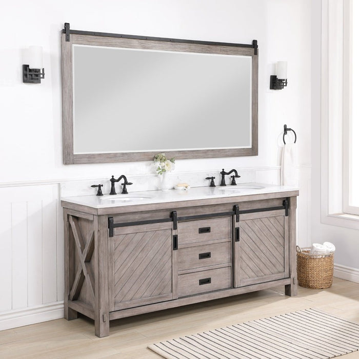 Vinnova Designs Cortes 72" Double Sink Bath Vanity in Classical Grey with White Composite Countertop and Mirror