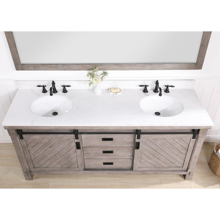 Vinnova Designs Cortes 72" Double Sink Bath Vanity in Classical Grey with White Composite Countertop and Mirror