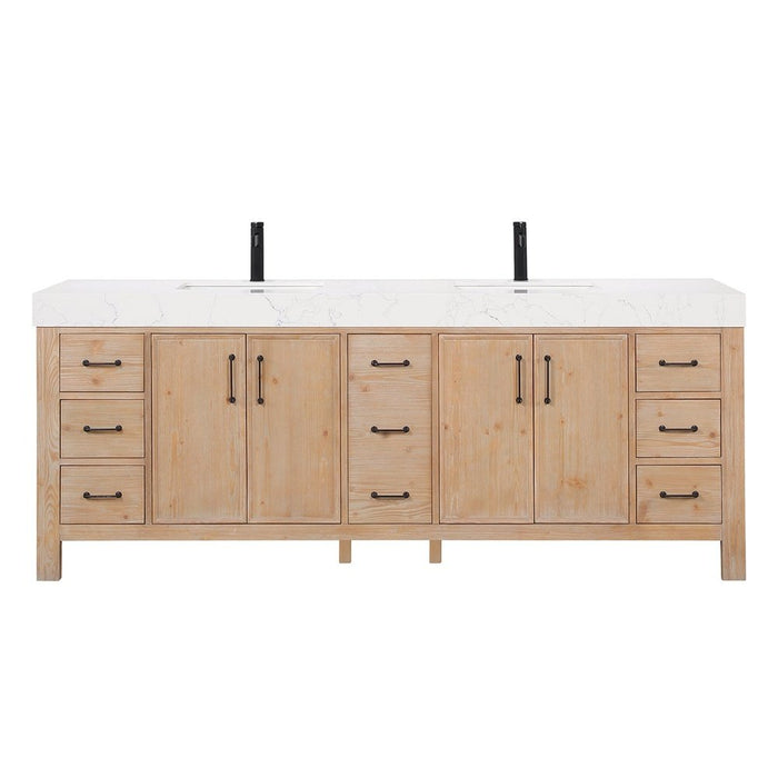 Vinnova Designs León 84in. Free-standing Double Bathroom Vanity in Fir Wood Brown with Composite top in Lightning White