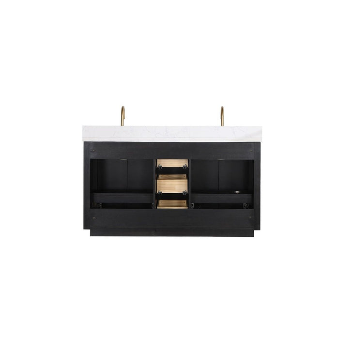 Vinnova Designs Cádiz 60in. Free-standing Double Bathroom Vanity in Fir Wood Black with Composite top in Lightning White and Mirror