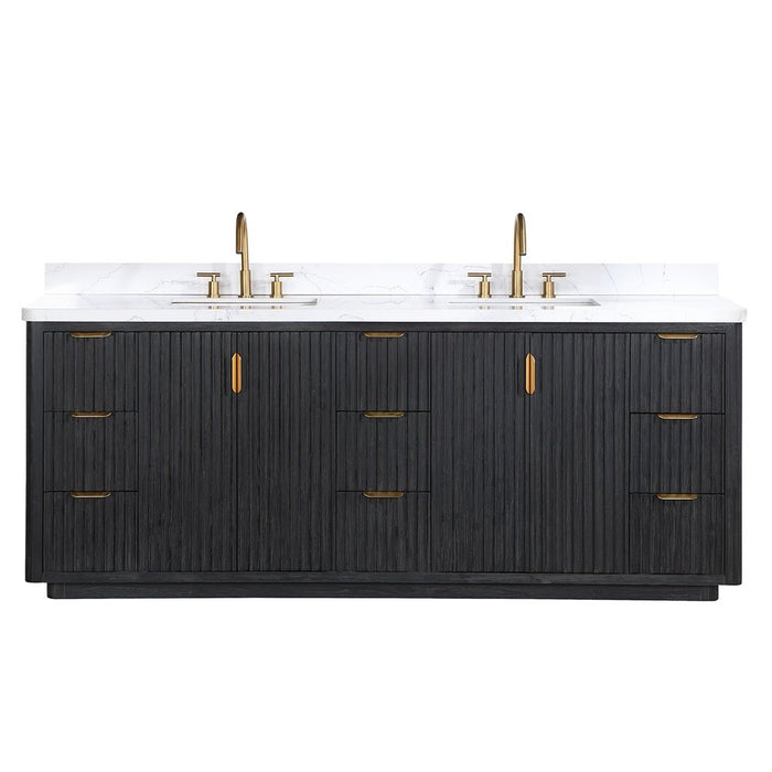 Vinnova Designs Cádiz 84in. Free-standing Double Bathroom Vanity in Fir Wood Black with Composite top in Lightning White