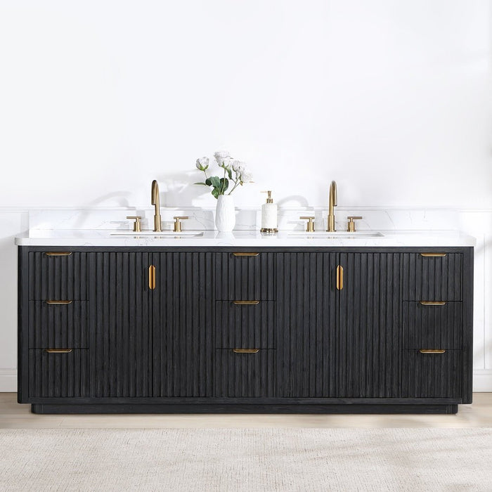 Vinnova Designs Cádiz 84in. Free-standing Double Bathroom Vanity in Fir Wood Black with Composite top in Lightning White