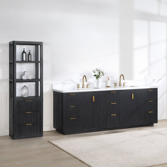 Vinnova Designs Cádiz 84in. Free-standing Double Bathroom Vanity in Fir Wood Black with Composite top in Lightning White