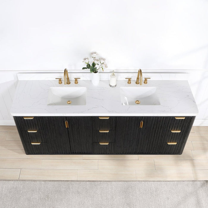 Vinnova Designs Cádiz 84in. Free-standing Double Bathroom Vanity in Fir Wood Black with Composite top in Lightning White