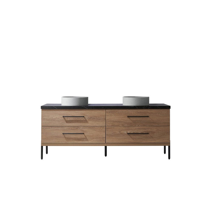 Vinnova Designs Trento 72" Double Sink Bath Vanity in North American Oak with Black Sintered Stone Top with Concrete Sink