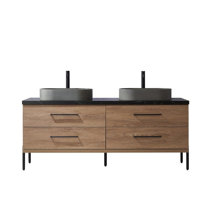 Vinnova Designs Trento 72" Double Sink Bath Vanity in North American Oak with Black Sintered Stone Top with Concrete Sink