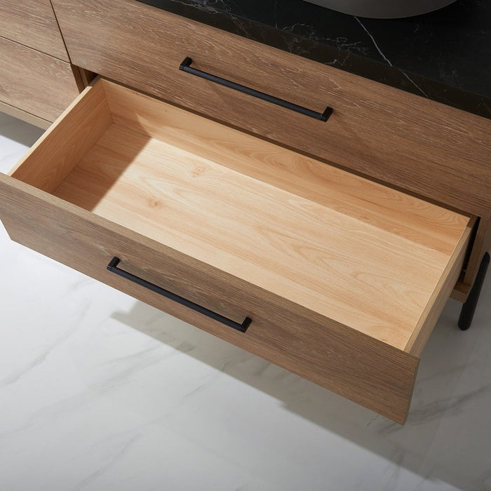 Vinnova Designs Trento 72" Double Sink Bath Vanity in North American Oak with Black Sintered Stone Top with Concrete Sink