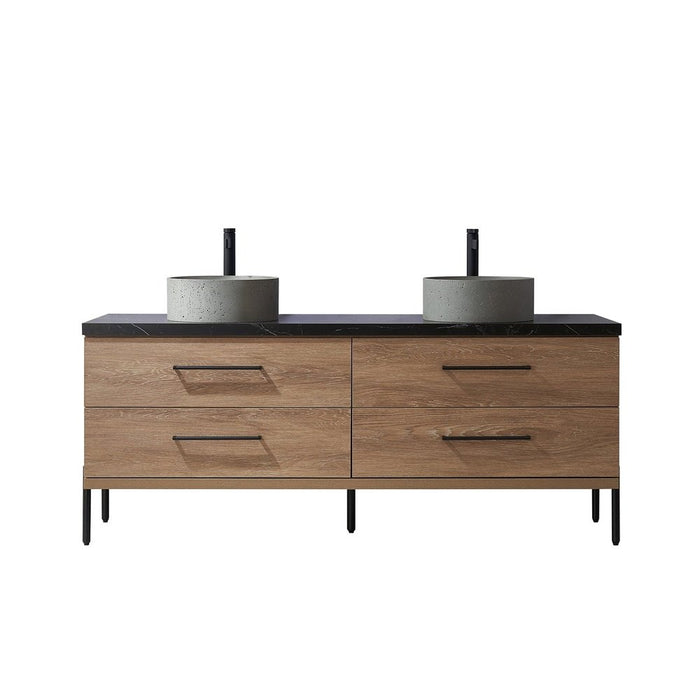 Vinnova Designs Trento 72" Double Sink Bath Vanity in North American Oak with Black Sintered Stone Top with Concrete Sink