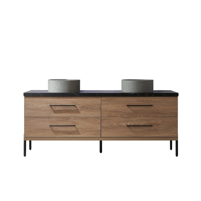 Vinnova Designs Trento 72" Double Sink Bath Vanity in North American Oak with Black Sintered Stone Top with Concrete Sink