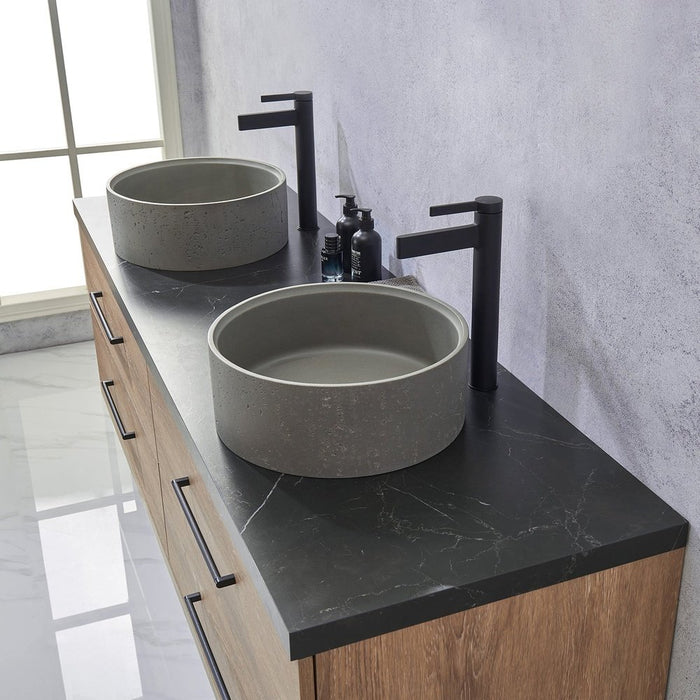 Vinnova Designs Trento 72" Double Sink Bath Vanity in North American Oak with Black Sintered Stone Top with Concrete Sink